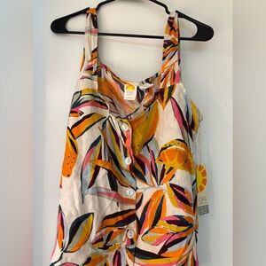 C&C 100% Linen Colorful Tropical Print Sleeveless Tank NWT XL